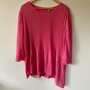 Cest 1946 Top Womens Size 14/16W Blouse Pink Bell Sleeves Pleated Coquette